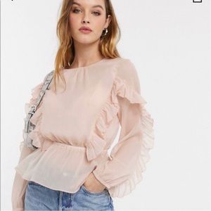 River island pink ruffle blouse - size UK 10 (US 6)